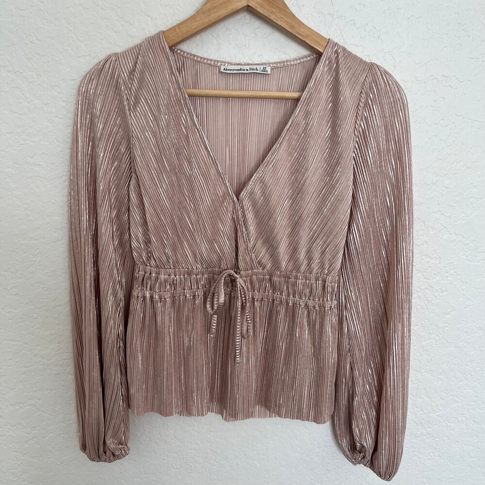 Abercrombie & Fitch XS Blush Metallic Pleated Wrap Top